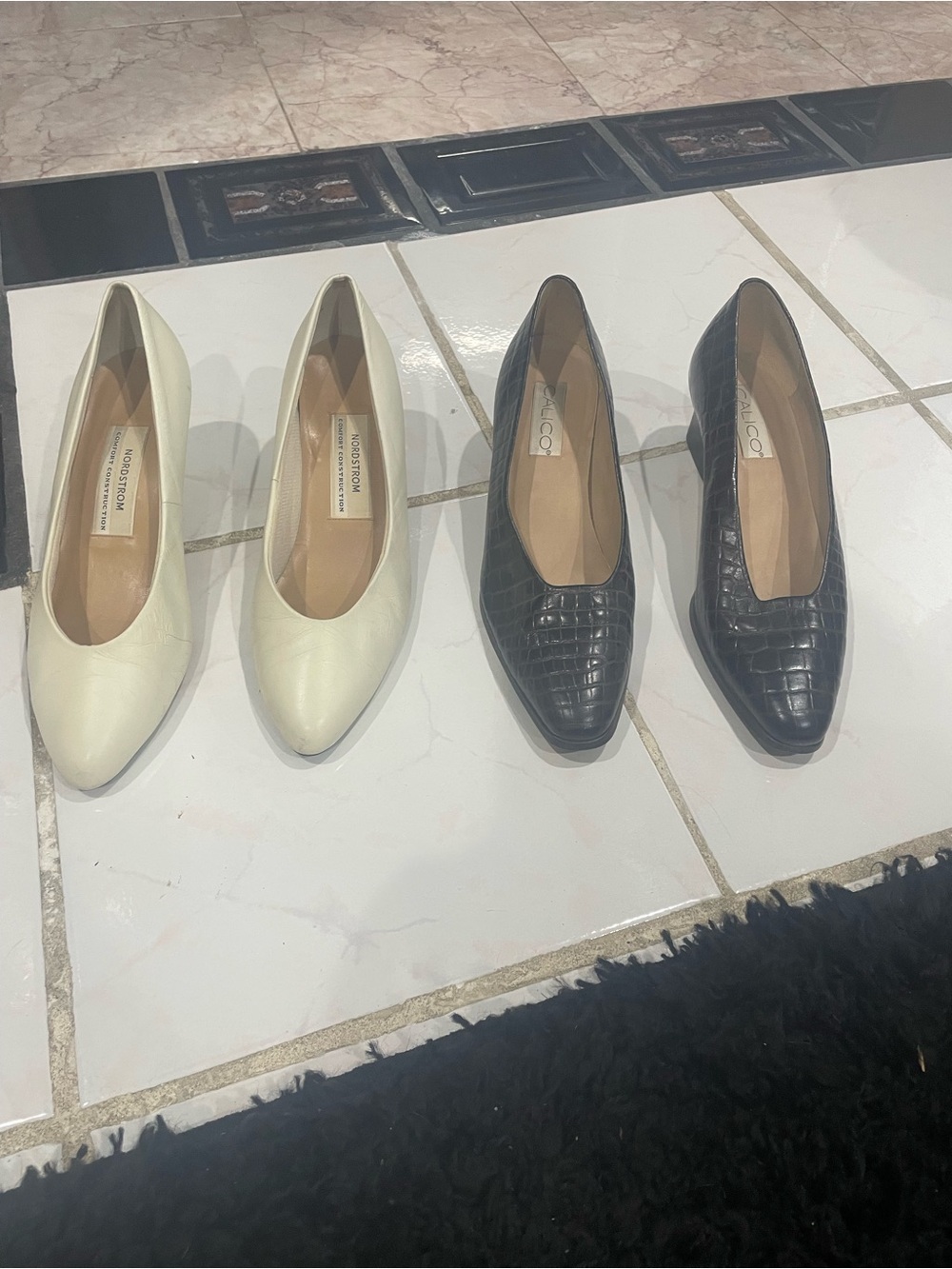 Nordstrom Cream and Black Pointed Leather Heels